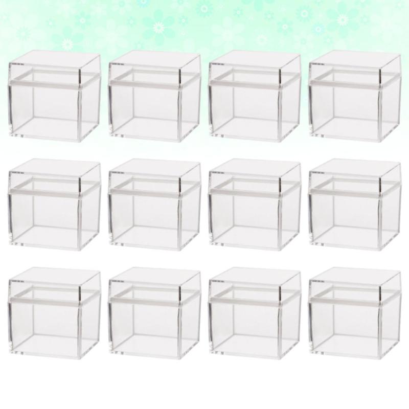 

12pcs Transparent Packing Box Candy Box Gift Container Square Design Case Party Supplies with Lid