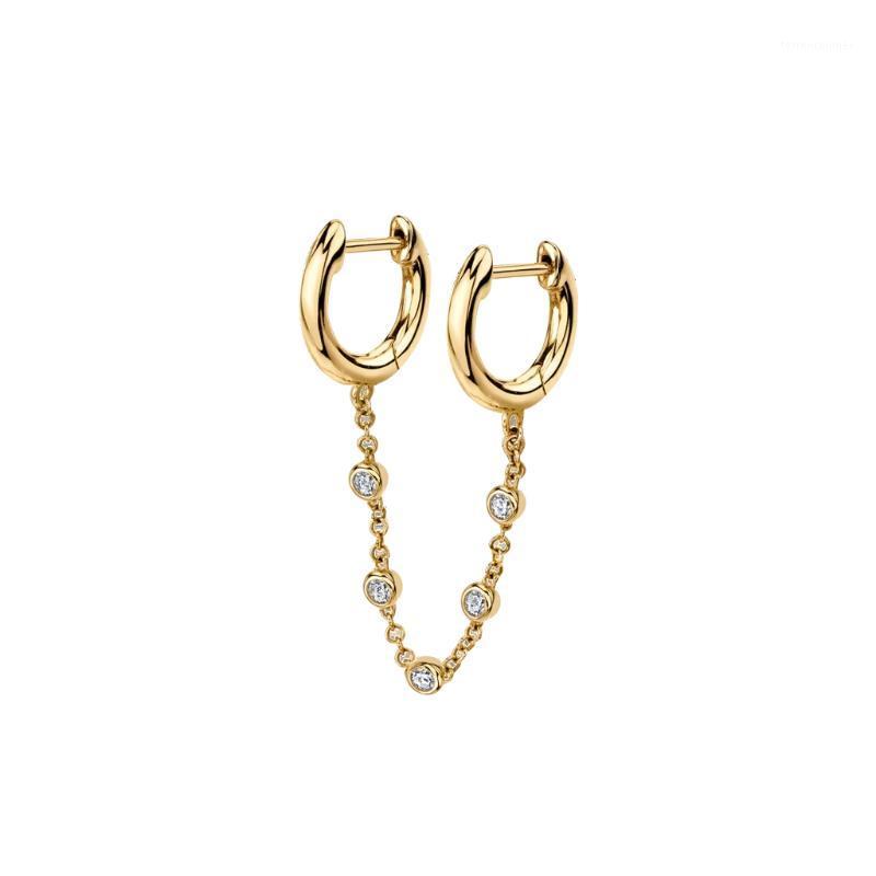 

Hoop & Huggie Double Circle Long CZ Zircon Chain Cartilage Earrings For Women Gold Small Round Fashion Jewelry 20211