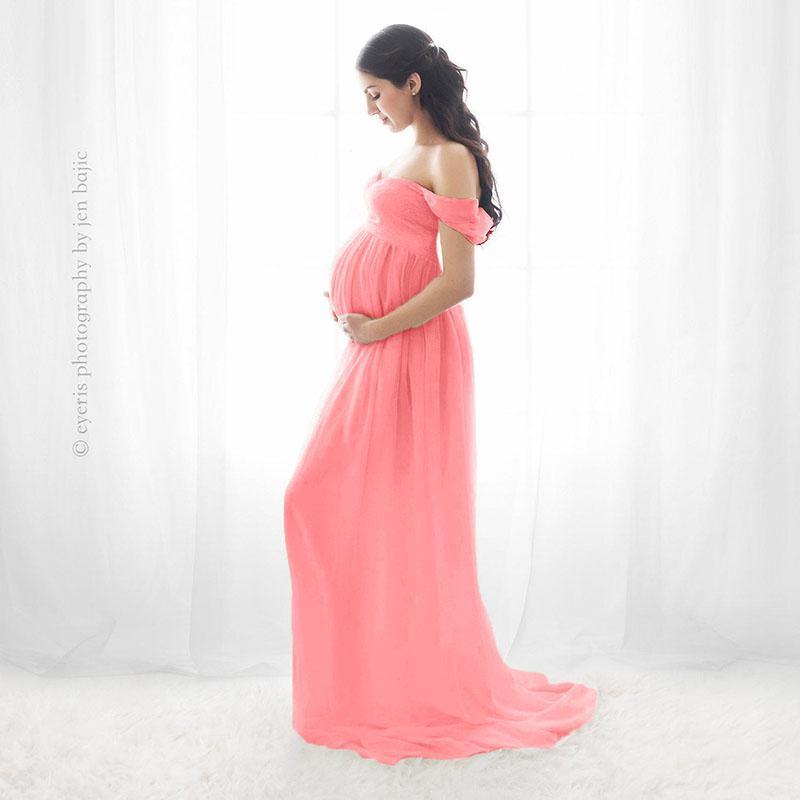 

Strapless Maternity Chiffon Long Dresses Split Open Front Maternity Long Dresses For Photo Shooting Pink Pregnancy Maxi Dress1, Blue