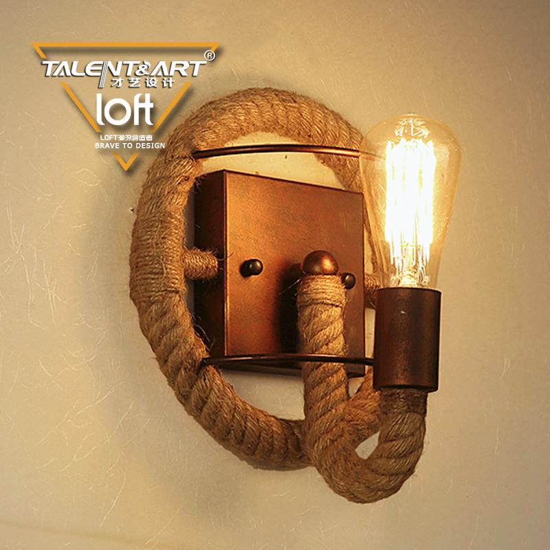 

American Retro Hanging Wall Lamp Bedroom Stairs Aisle Wrought Iron Rope Twine Wall Lamp