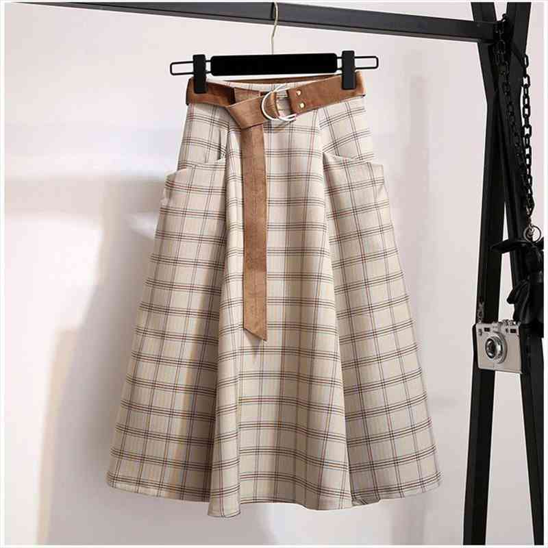 

plaid vintage warm thick winter high waist women skirts female autumn plus size a-line long girls skirt brown elegant skirt, Black