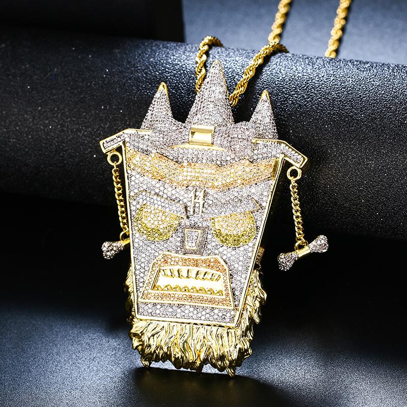 

Iced Out Bling Cubic Zirconia UKA Mask Copper Shiny Iced Out Rapper Necklace Pendants For Men Hip Hop Jewelry