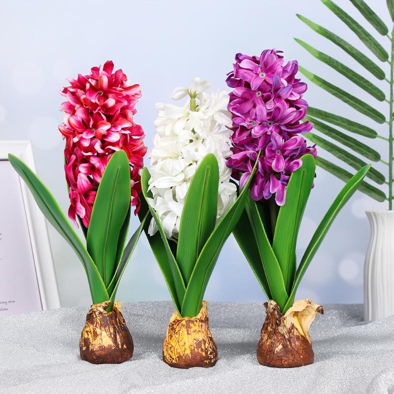 

1 PCS Hyacinth with Bulb Artificial Flower New year birthday party silk flower photography props for home table decoration, Rose red