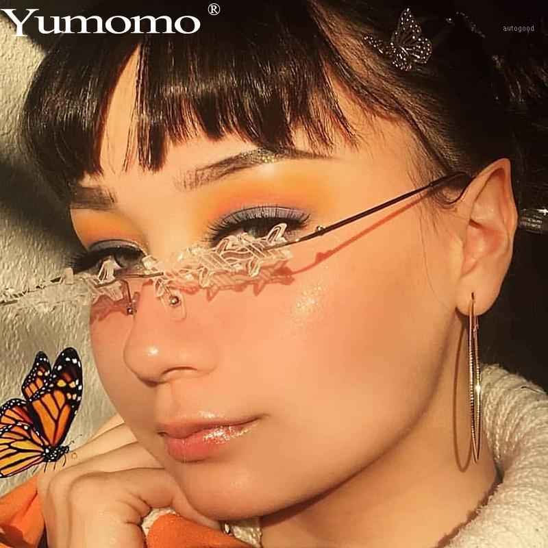 

Sunglasses 2021 Fashion Rimless Twine Ladies Retro Transparent Ocean Lens Glasses Men High Quality Shade UV4001