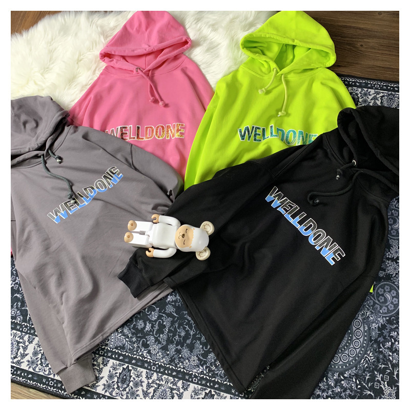 

2021 Welldone Spring New Style Hoodie Printed Letter Pullover Hoody Men's Sweatshirts & Hoodies Women's Cotton Long Sleeve Ebnb, Black