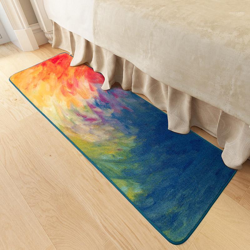 

Modern personal oil painting impression kitchen long home bed hallway carpet floor mat anti-skid foot rug washable1, As pic