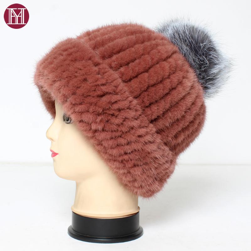 

Beanie/Skull Caps Winter Lady Fashion Knitted Hat With Fur Ball. Women Warm Travel Ski Hat, 100%Natural Genuine Casual Hats, Black