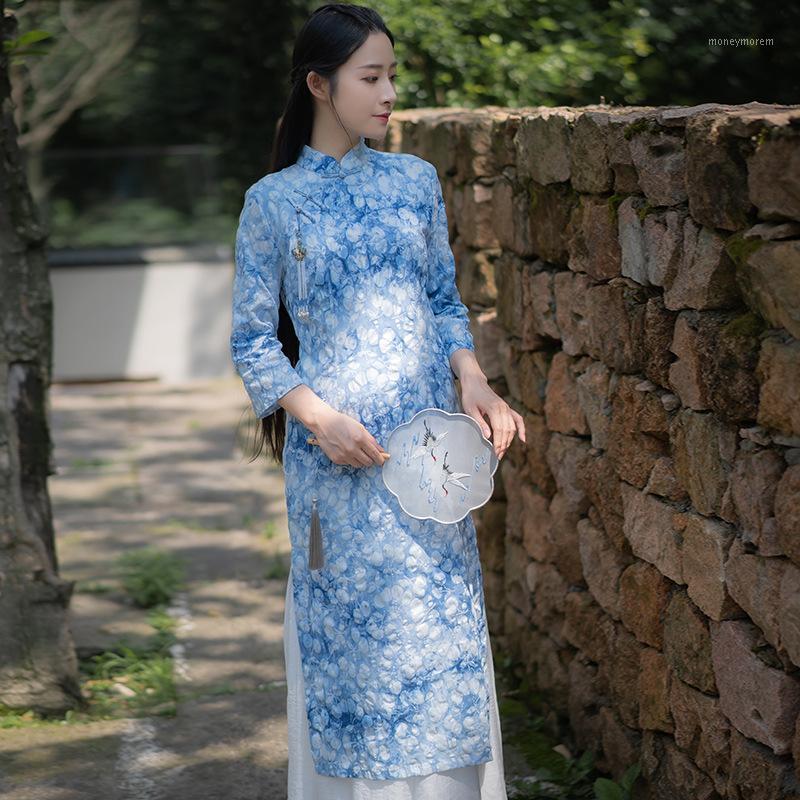 

Modern hanfu Chinese traditional cheongsam summer skirts Literary Retro dress Elegant woman Chinese style printing Linen robes1
