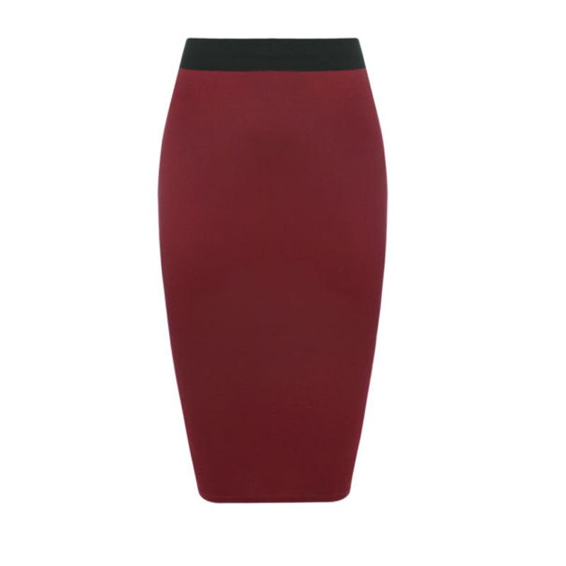 

Women's Sexy Slim Mid-Calf Skirt Office Women Knee Length Trend Street Bottom Tight Long Skirt Cotton Blend, Wine red