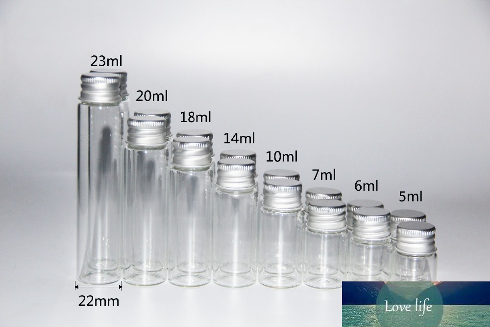 

100pcs 5ml 6ml 7ml 10ml 14ml 18ml 20ml 23ml Glass Bottle Wish Bottle Glass Sample Storage Jars Vial with Screw Cap Wedding Decor