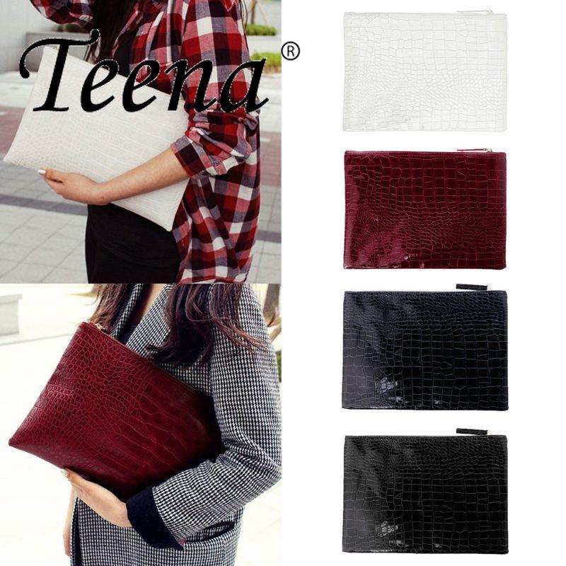 

Fashion Women Elegant Party Clutches Crocodile PU Leather Envelope Clutch Bag Handbag Lady Female Vintage Evening Bag New, White