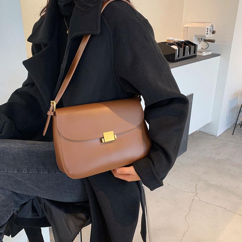

2021 Women Retro Small Totes Handbags Fashion Handbag Shoulder Simple Female Crossbody Bag Lady Purses New Flap PU Leather Black