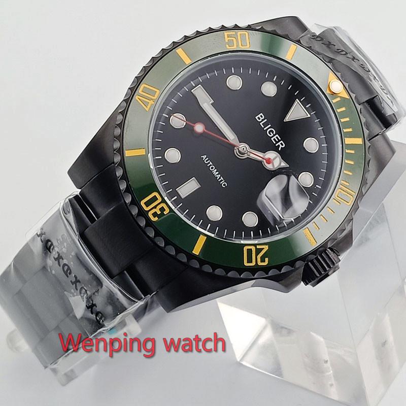 

40mm Bliger Men's watches luminous series dial PVD case 9 types for you red small second sapphire glass automatic movements, Style 5