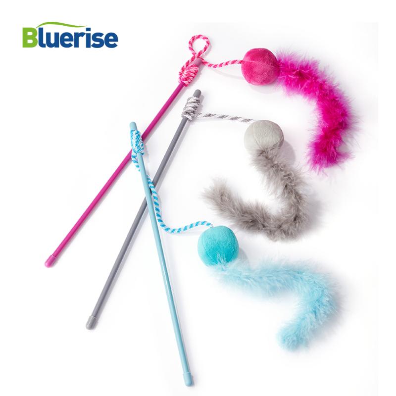 

BLUERISE Cat Toy Newly Design Fluff ball feathers Pet High Quality Cat Teaser Durable Hand Lever Toy Funny Long Size Plush
