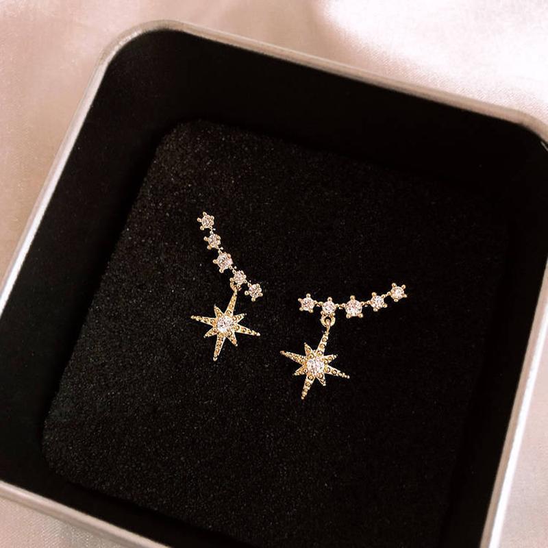 

Korean Style Asymmetric Star Drop Earings For Women Temperament Shiny Rhinestones Earing Girl Party Travel Jewelry