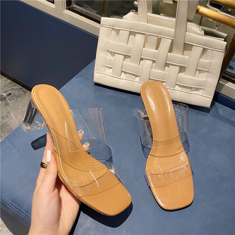 

See Light You'll Female Fashions High in the Open Air... Mules Ladies Toe Open... Heels of Glass... Feminine Slides Plaza... Shoes Zue6, Seven cm high heels