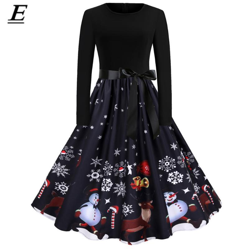 

Black Santa Print Vintage Christmas Dress Women Robe Winter Long Sleeve Elegant New Year Party Dress Plus Size Vestidos 3XL, Pettiksirt red