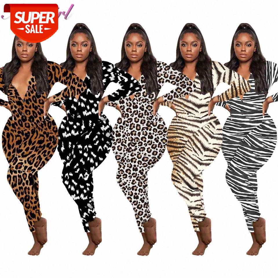 

2021 Causal Leopard Tiger Print Deep V Neck Bodycon Activtwear Jumpsuit sexy Night Party Club Rompers Outfit Streetwear Overalls #1M8p, Black;white