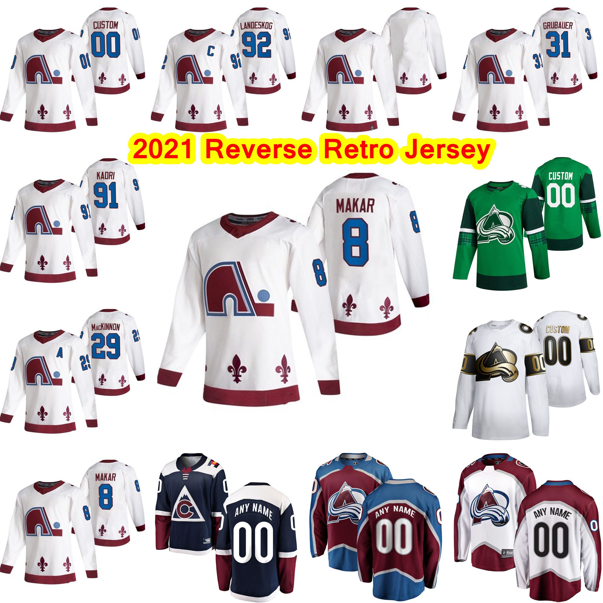 

2021 Reverse Retro Colorado Avalanche Jersey 25 Logan O'Connor Cale Makar Nathan MacKinnon Nikita Zadorov Hockey Jersey Custom Stitched, Black;red