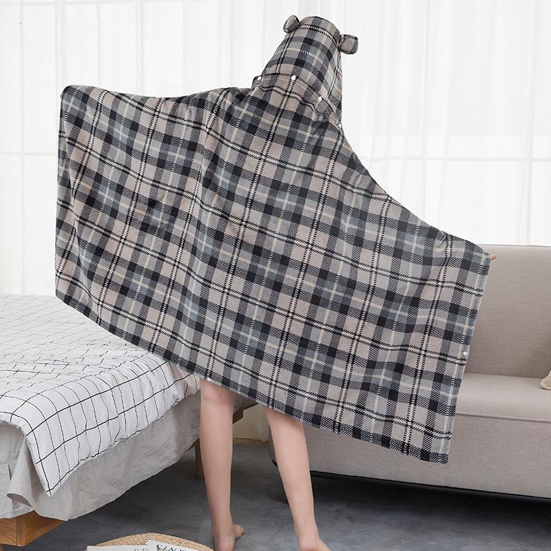 

Wearable Cartoon Fur Blanket with Hooded Totoro Cute Bed Sofa Blanket Coral Velvet Warm Throw in Winter Japanese