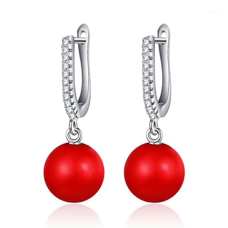

Romantic Red Pearl Drop Earrings for Women Zirconia CZ Silver Color Hanging Dangle Earrings with Pearl Girls Jewelry Accessories1