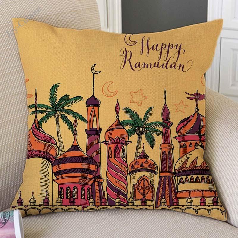 

Happy Ramadan Arabic Muslim Mosque Sketch Lantern Cute Islam Art Pillow Case Cotton Linen Eid Mubarak Decoration Cushion Cover, T183-39