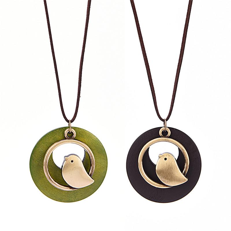 

Long Necklace Women Christmas Gift Collares Mujer Bird Wooden Bead Pendant Necklaces & Pendants, Woman Jewelry Statement Vintage