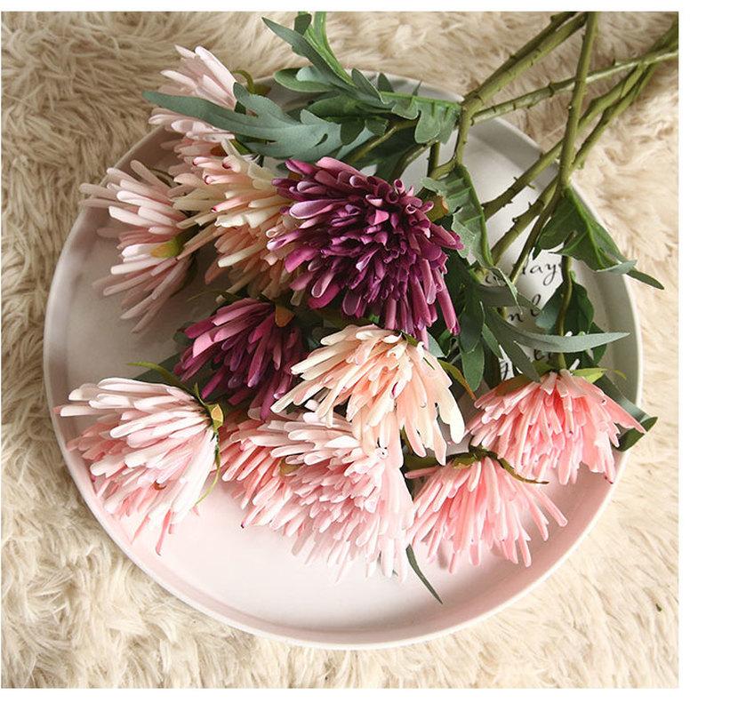 

2 Head Fake Flower Wedding Hand Holding Flower Wall Material Artificial Real Touch Cloth Crab Claw Chrysanthemum Home Decoration