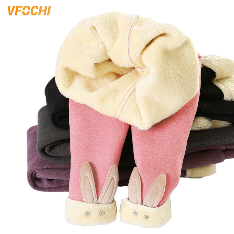 

VFOCHI Pencil Winter Thick Velvet Cute Bunny Kids Children Trousers Baby Girls Thicken Warm Pants LJ201019, Black
