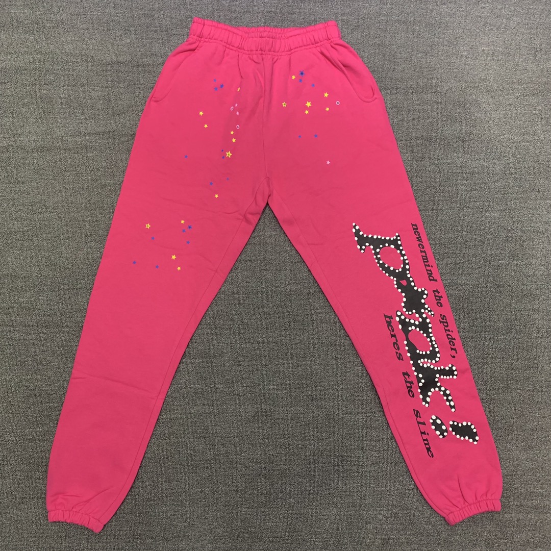 

Pink Spider Web Pattern 555555 Sweatpants Men Women 11 High Quality Sp5der Pants Joggers