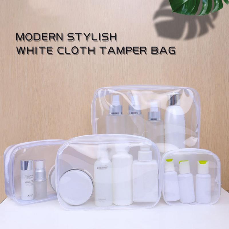 

4PCS PVC Travel Makeup Bags Set Cosmetic Bag Transparent Clear White Portable Make-up Women's Pouch Bath Toiletry Bag Waterproof, 4 pcs white