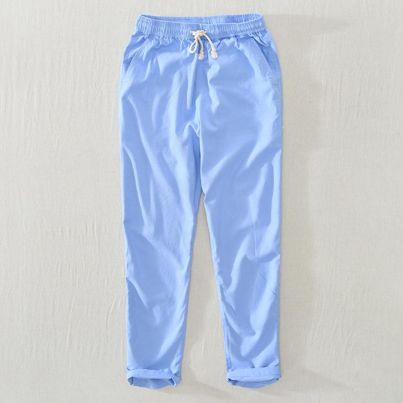 

Men's Pants 033 Arrival Man Leisure Linen Solid Color Elastic Mid-Waist Loose Casual Summer Beach Thin Comfortabl Male Trousers, Black