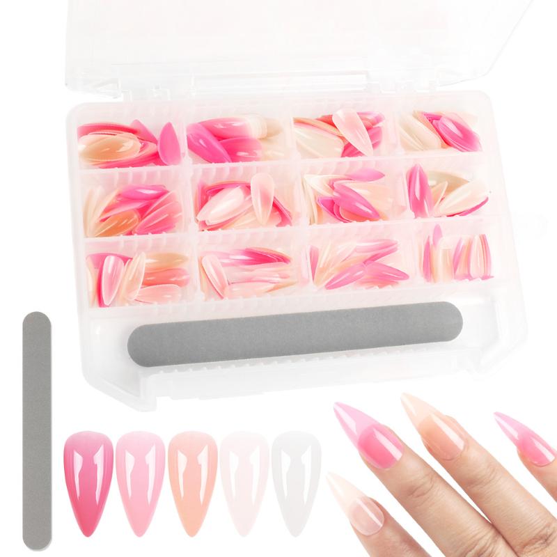 

240pcs/box Nails Extension System Full Cover Sculpted Base Color Stiletto Medium False Nail Tips with Nail Files
