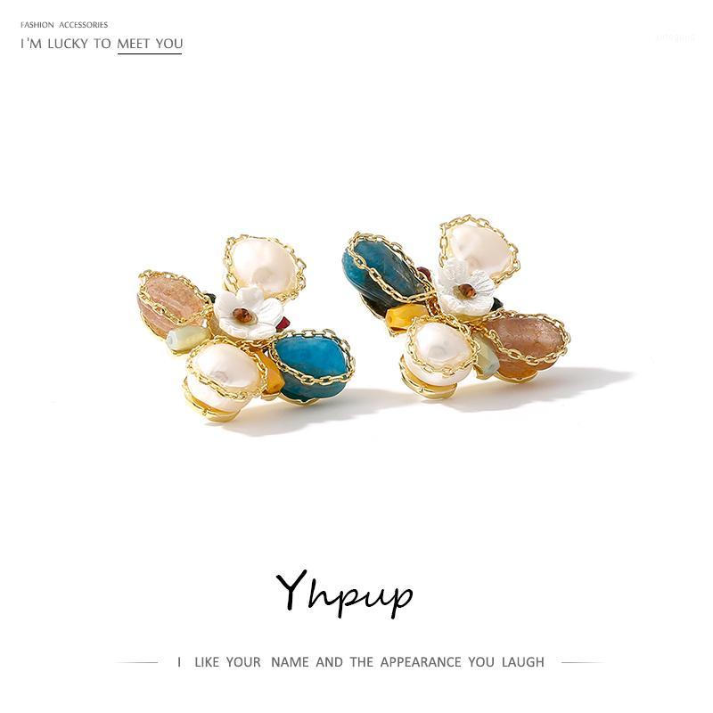 

Stud Yhpup Luxury Natural Stone Pearls Earrings Exquisite Shell Flower Bride Jewelry Accessories For Women Lovers Gift1