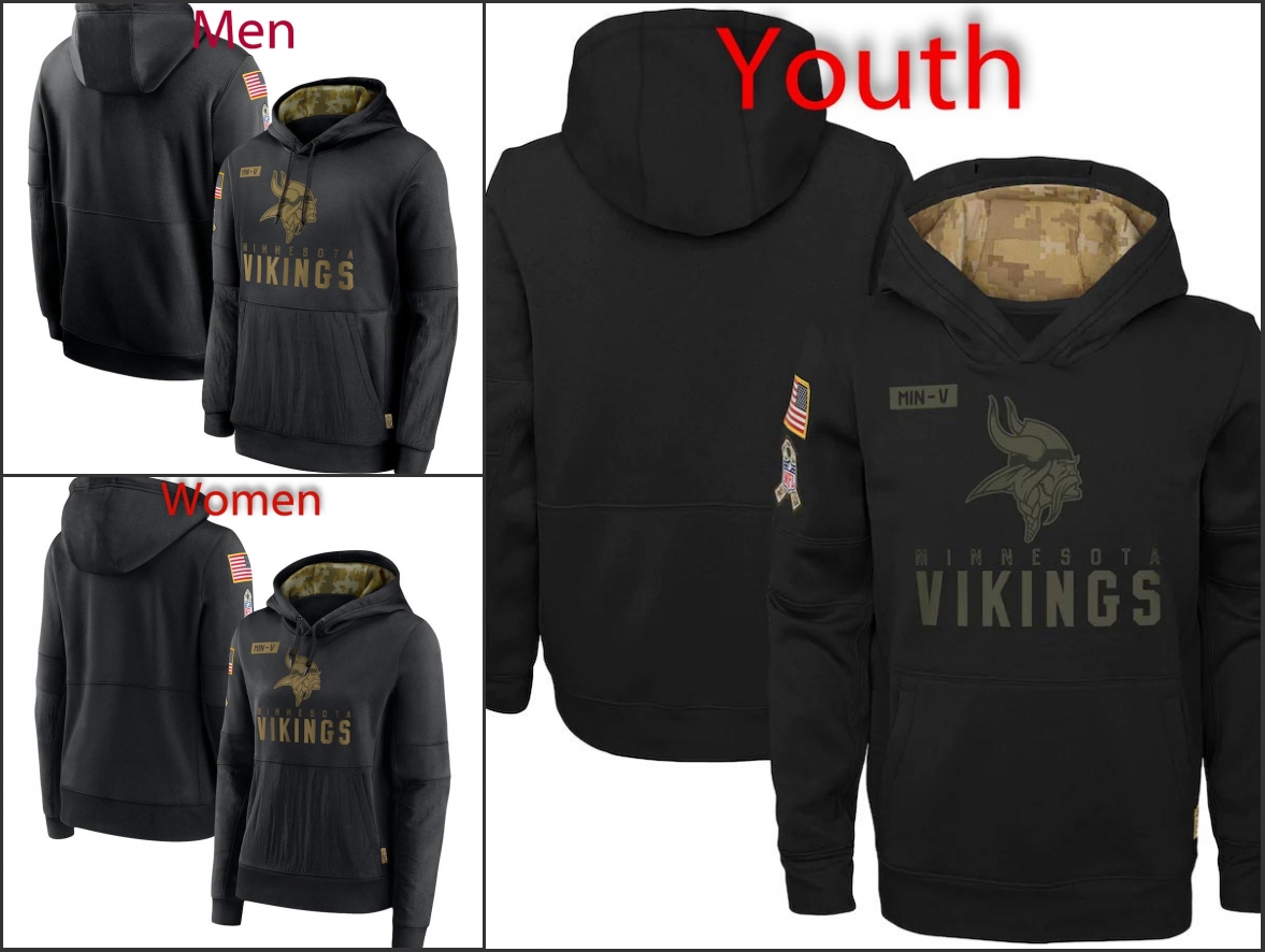 

MinnesotaVikingsSalute to Service Men Women Youth Black Pullover Performance Hoodie, Black;red