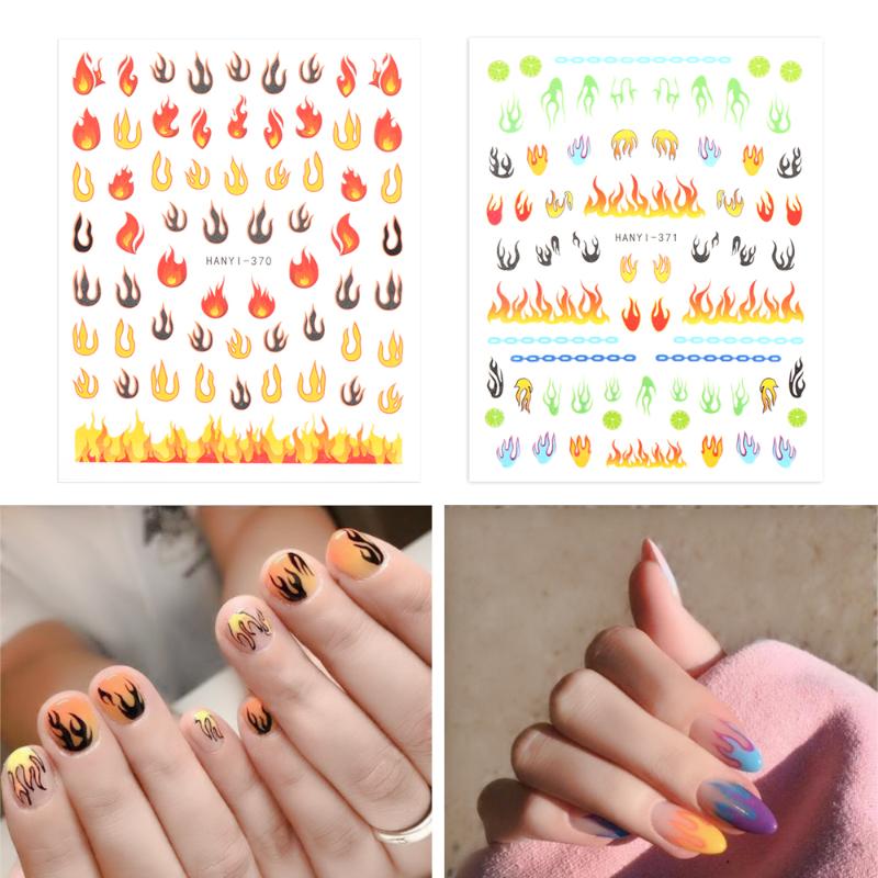 

Color 3D Thin Laser Holographic Fire Flame Nail Vinyls Stencil Hollow Stickers Fires On Manicure Stencil Stickers Nail Art Decor