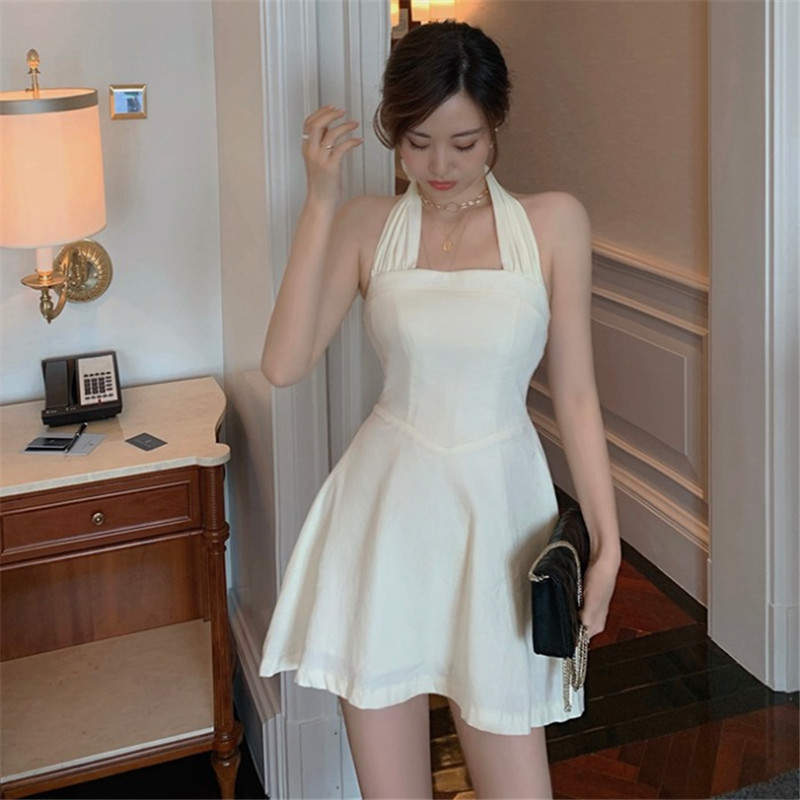 

2021 Set Vintage New Female Retro Two Pieces Top Square Collar Dress Sexy Black Matching Halter Sets QRC4, Only dress.