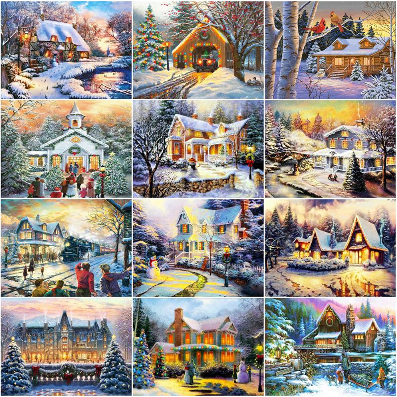 

Evershine Diamond Embroidery House Diamond Painting Winter Landscape Cross Stitch Kit Rhinestones Mosaic Home Decoration