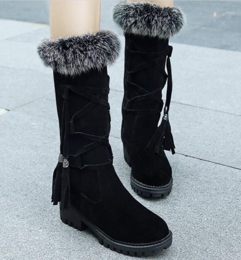 

Women Knee High Boots Shoes Woman Chunky Mid Heels Winter Snow Warm Booties Faux Fur Sapato Feminino Zapatos De Mujer SK1812111, Beige