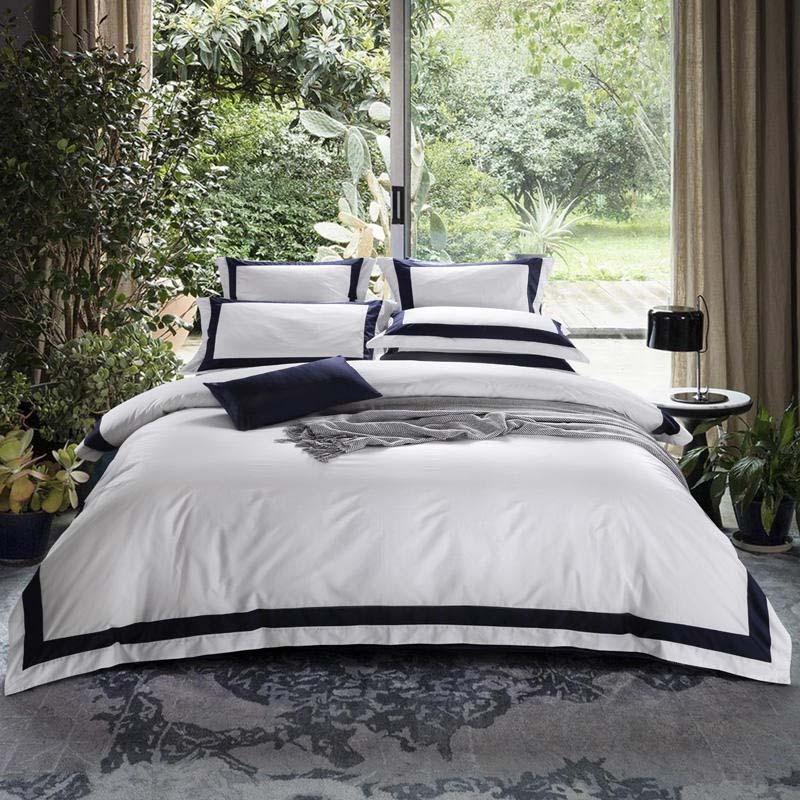 

Luxury Hotel Bedding Sets Bed Set Solid Color Duvet Cover Lace Linen100% Size Bed King Cotton Queen 4pcs Sheet Gift