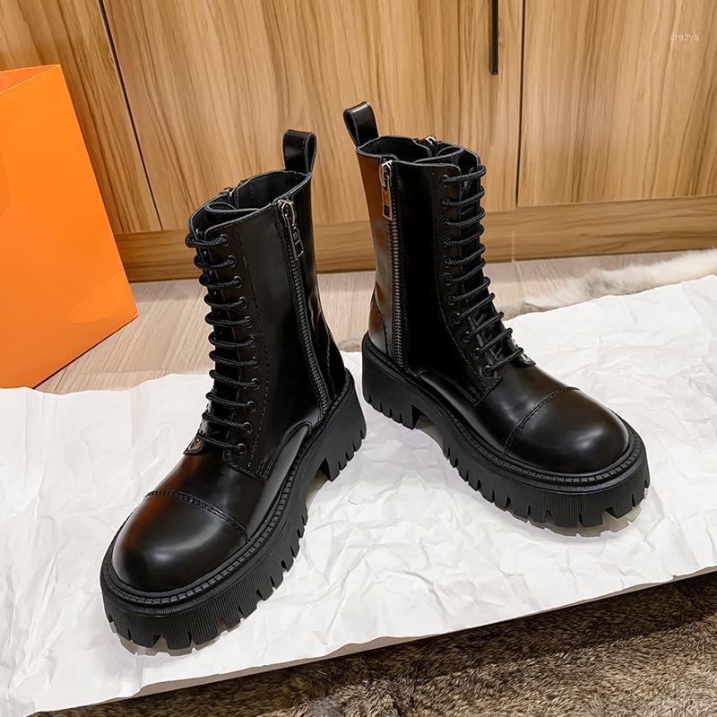 

big head, women's British style, thick short New leather boots with boots, handsome, black motorcycle boots, INS1, 11 hole pile lining