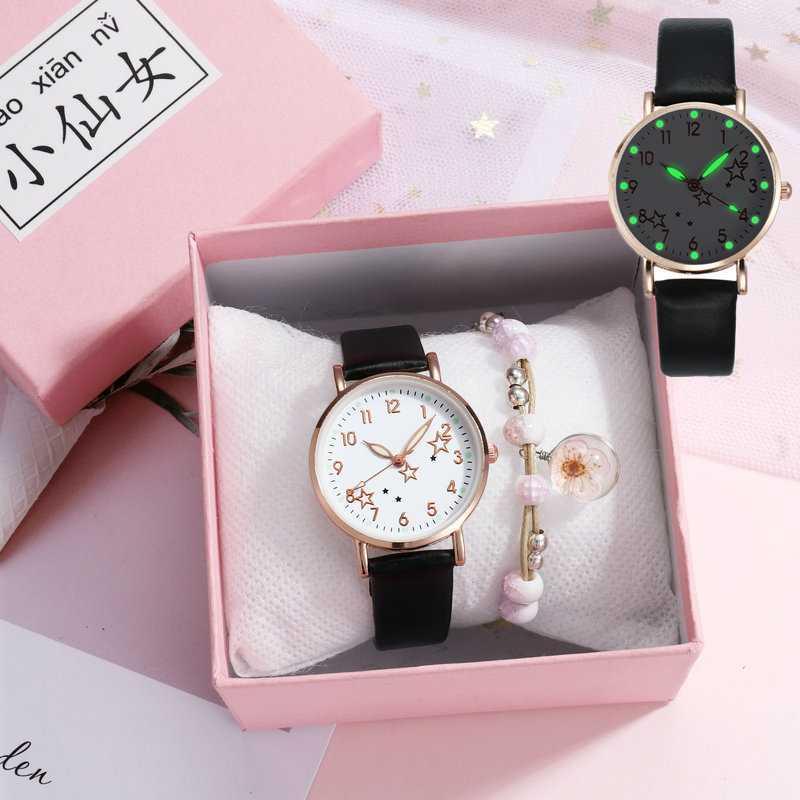 

Wristwatches Luminous Women Set Bracelet Watches Fashion Simple Ladies Wrist Casual Leather Strap Quartz Watch Clock Montre Femme1, Brown