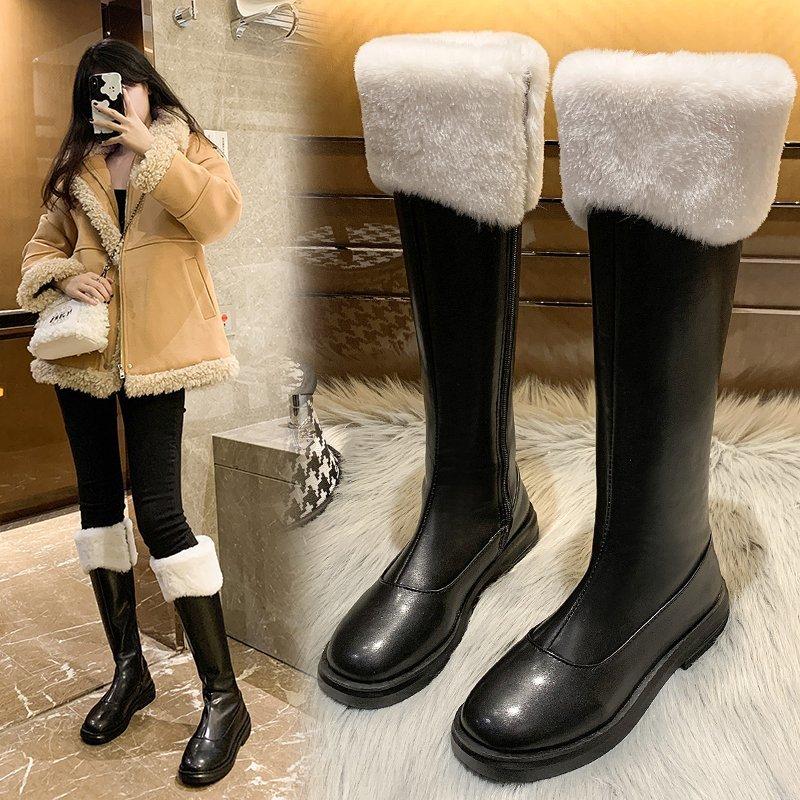 

Size 35-40 2021 INS Women Knee High Heel Boots Lady Riding Botas Warm Winter Shoes Women Sexy Square Toe Casual Footwear, Black
