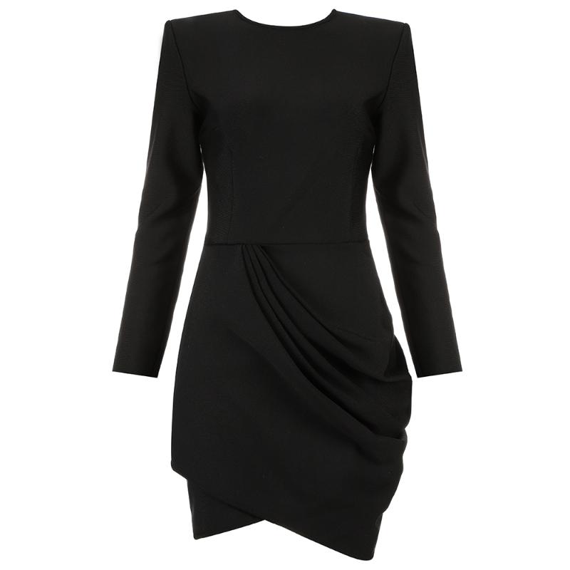 

2020 New Women black o neck long sleeve Solid Vestidos Celebrity Evening Party Bandage Dress Wholesale, As pic