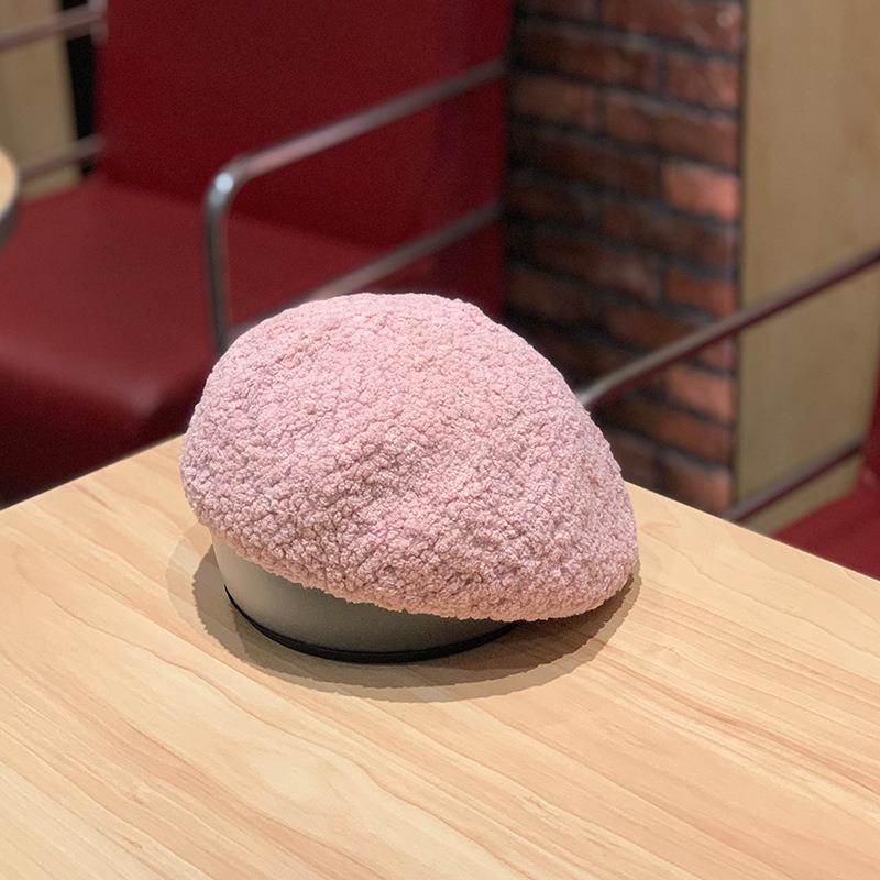 

Autumn Winter Women Lamb Wool Berets French Painter Hat Vintage Berets Caps British Style Girls Winter Hats Female Warm Walking, Black