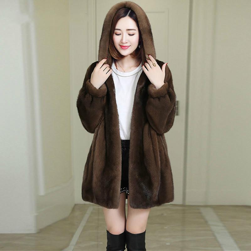 

2021 Winter Mink Down Overcoat Womens Thick Warm Outwear Hooded Mid Length Faux Fur Coats Autumn Female Parka Jaqueta Feminina, Black