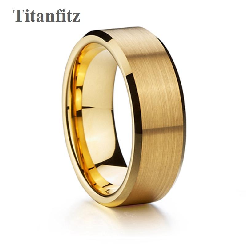 

Yellow Gold Filled beveled edges Tungsten carbide ring man 8mm LOVE Alliances wedding band Couple rings for men and women