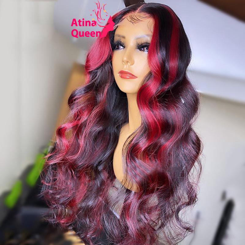 

Transparent Highlight Wig Ombre Burgundy Preplucked Curly Human Hair Wigs For Black Wom 99J Colored HD Lace frontal wig Remy, As pic