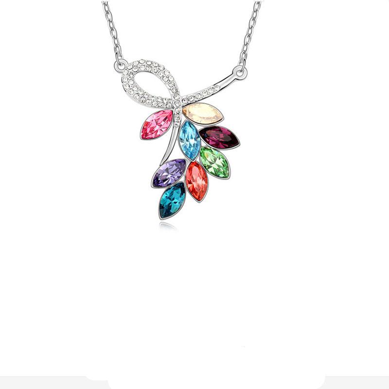 

2020 Valentine Gifts Trendy Flower Pendants Necklace Ccolorfull Austria Crystal For Women Jewelry Accesories