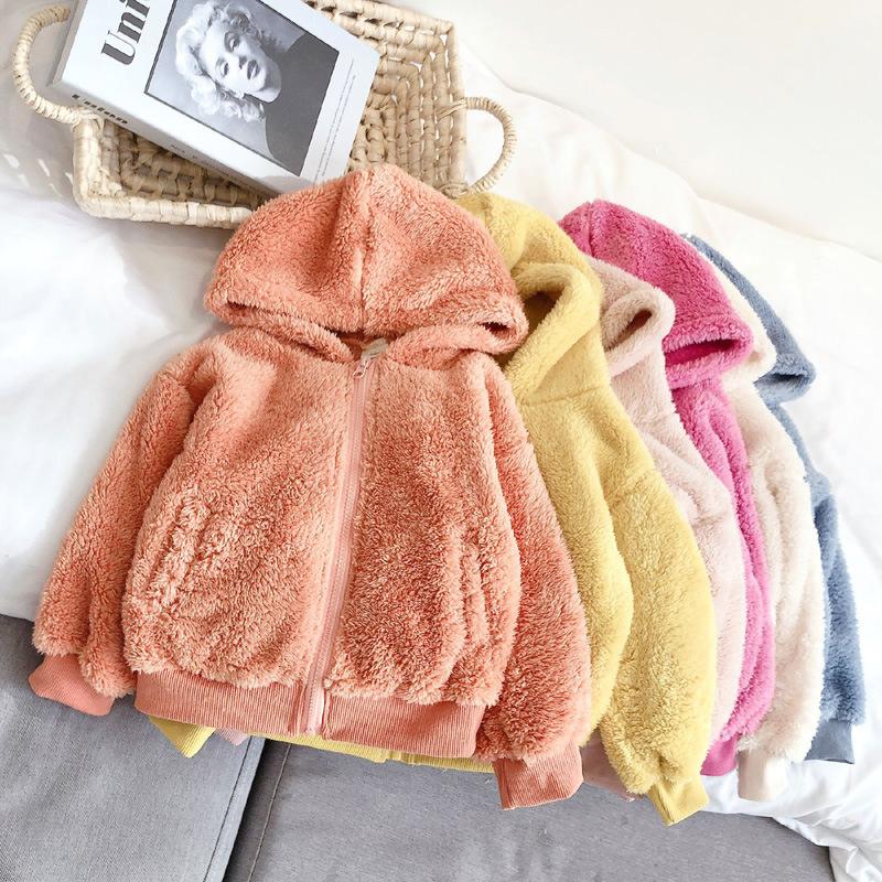 

Cute Baby Ear Coat Autumn And Winter Lamb Cashmere Children's Sweater Boys and Girls Hoodie Jacket Baby Coat 1 2 3 4 5 6 Years, Blue